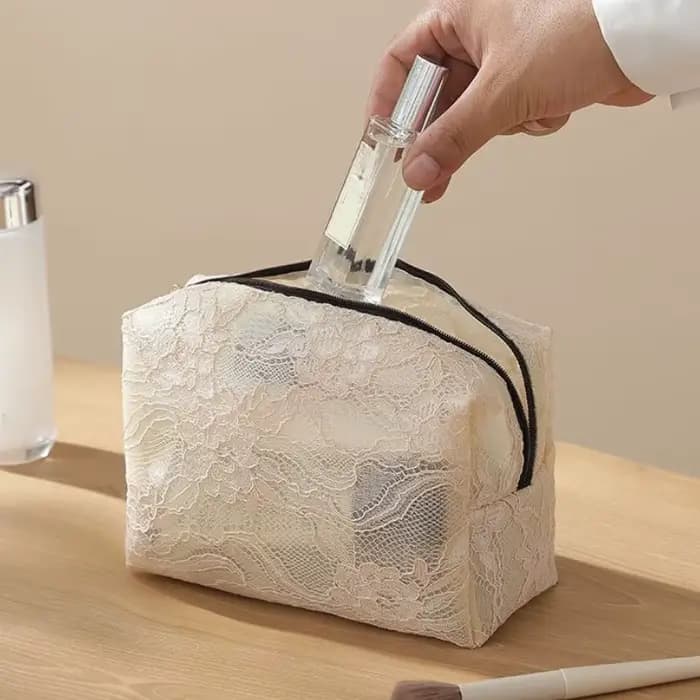 Trousse de maquillage en maille de dentelle pour femmes