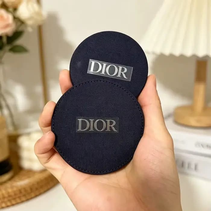 Miroir de retouche rond simple face Christian Dior en coton et lin bleu marine foncé