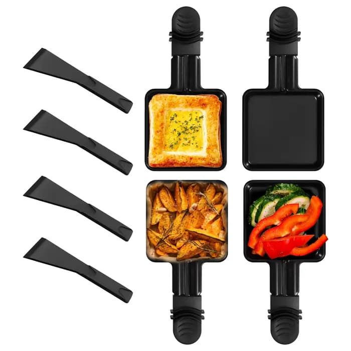 4pc forme carrée Mini Raclette gril casseroles poignée fromage fondu poêle antiadhésive en acier inoxydable BBQ