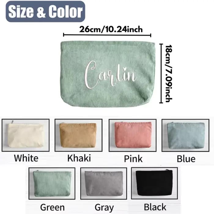 Trousse de maquillage en velours côtelé brodée