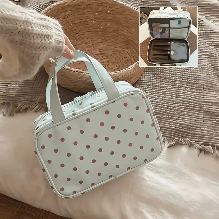 Nouvelle Trousse de Toilette de Voyage Grande Capacité à Pois en PU 2026
