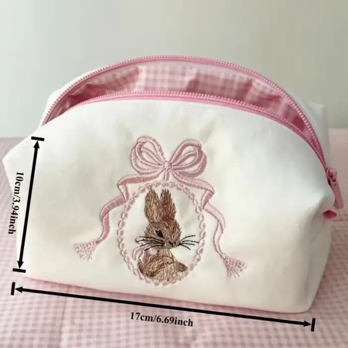 Trousse de Toilette Portable Lapin Grande Capacité avec Nœud en Dentelle