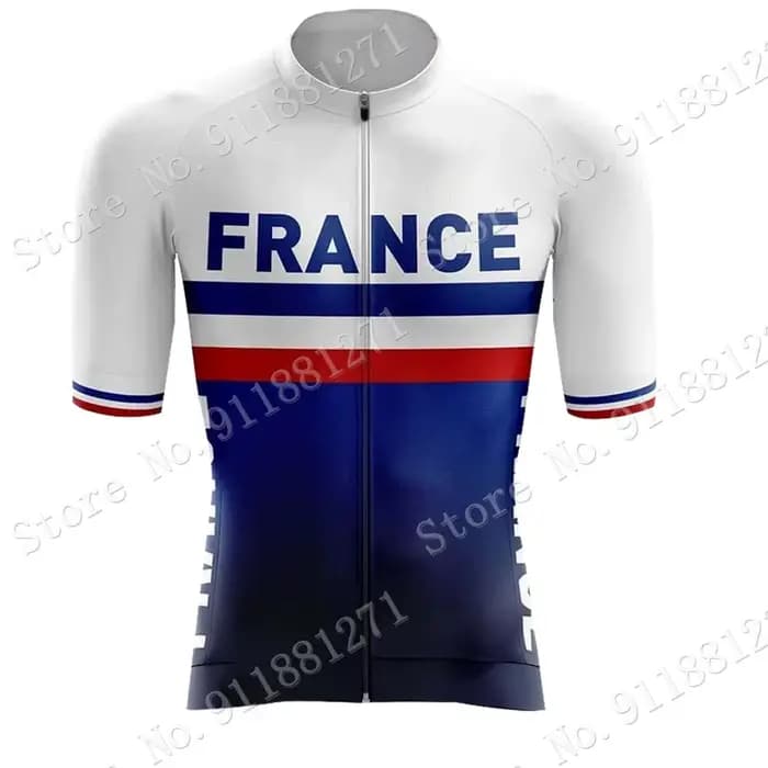 Maillot de Cyclisme de l'Équipe Nationale de France, Ensemble de Vêtements Rétro Français, Chemises Bleues de Vélo de Route, Cuissard à Bretelles, Bas VTT, 2024