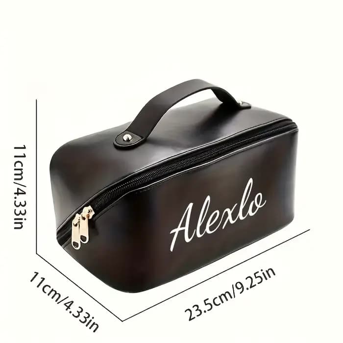 Pochette de maquillage personnalisée avec nom brodé - Organisateur de cosmétiques grande capacité avec fermeture à glissière et poignée supérieure