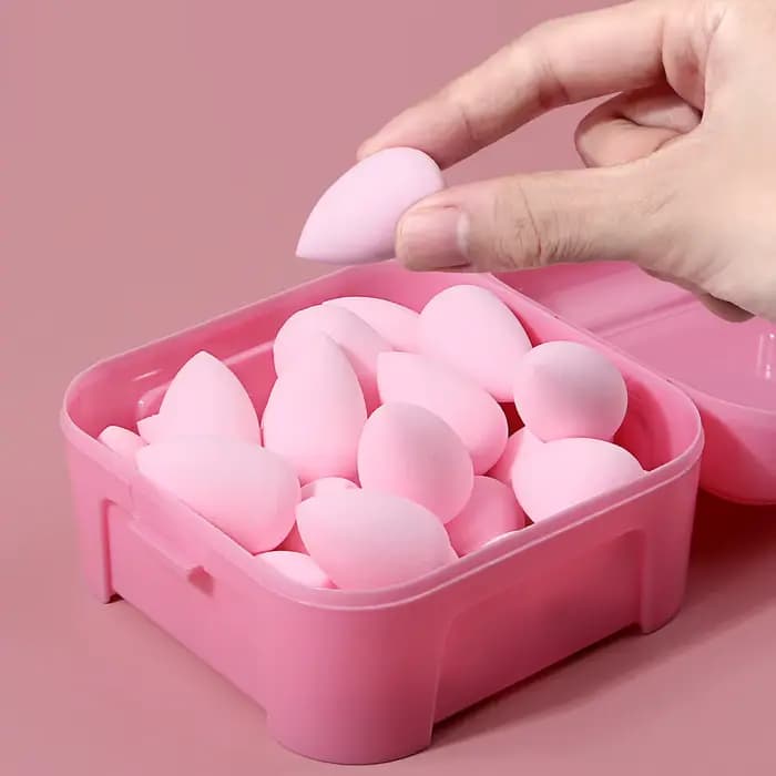 26 mini éponges de maquillage roses avec boîte de rangement