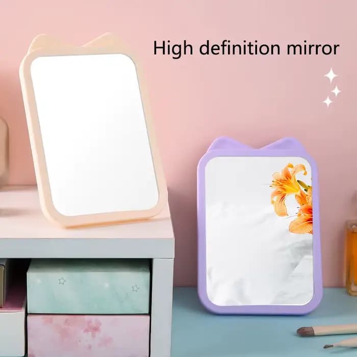 Cute Cartoon Cat Ear HD Makeup Mirror Hanging Type Desktop Single-sided Mirrors for Student Dormitory Bedroom Bathroom