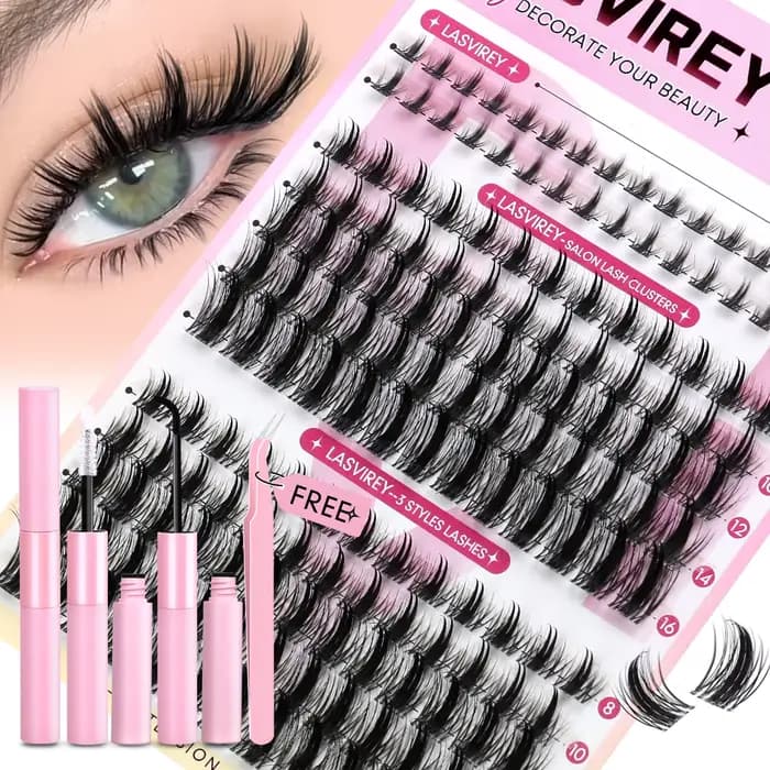 LASVIREY Kit de faux cils naturels avec cils inférieurs