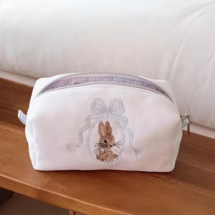 Trousse de Toilette Portable Lapin Grande Capacité avec Nœud en Dentelle