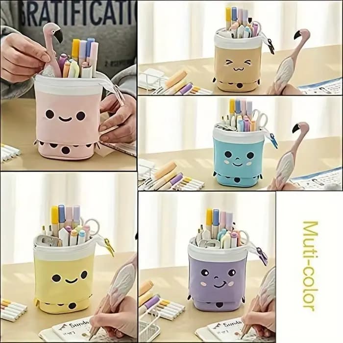1 trousse à crayons de grande capacité avec motif visage souriant - Polyester durable