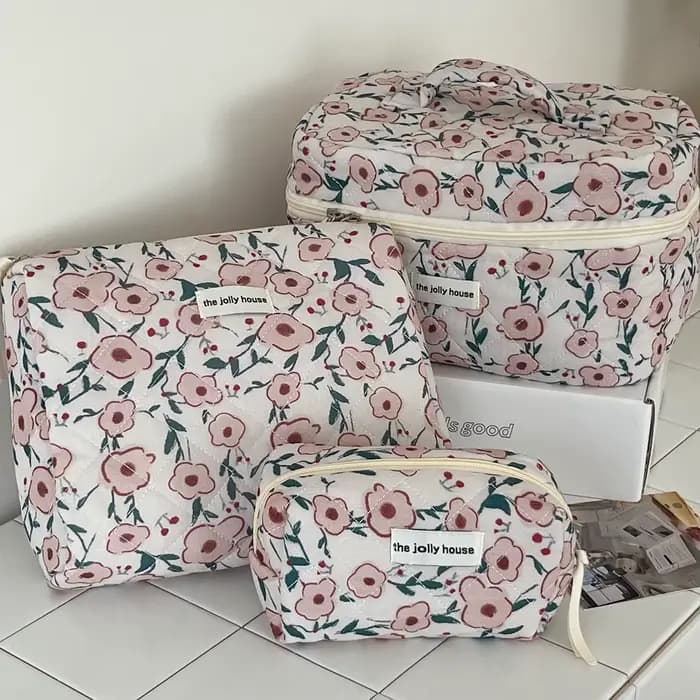 Sac de toilette matelassé à fleurs YT