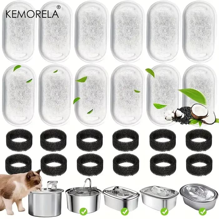 Fontaine d'eau pour chat, filtres éponge à charbon actif pour distributeur d'eau en acier inoxydable, accessoire de soins d'eau saine pour animaux de compagnie, 12/15 pièces