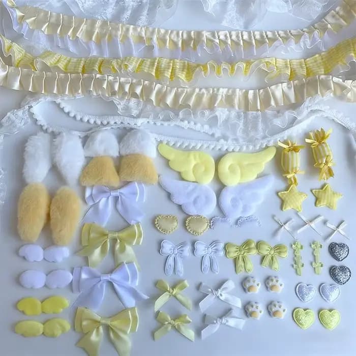 67 pièces d'ensemble d'accessoires colorés ensemble d'emballage de matériel en dentelle rose ventilateur manuel accessoires de bricolage paquet indolore beau nœud de fille