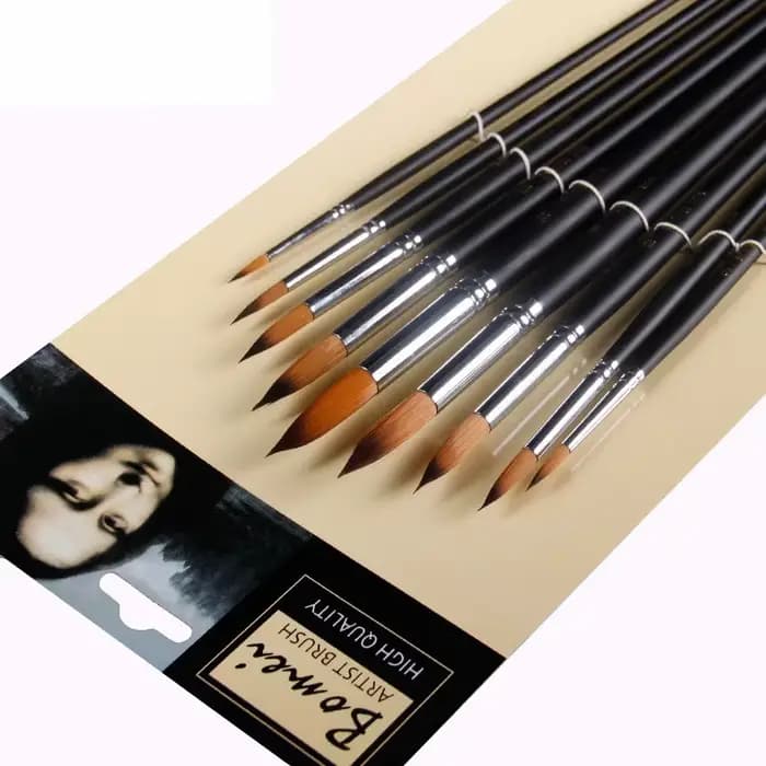 Pinceaux à peinture aquarelle professionnels, pinceaux ronds, 9 pièces/ensemble, pinceaux pour peinture à l'aquarelle, à l'huile, à l'acrylique, fournitures d'art