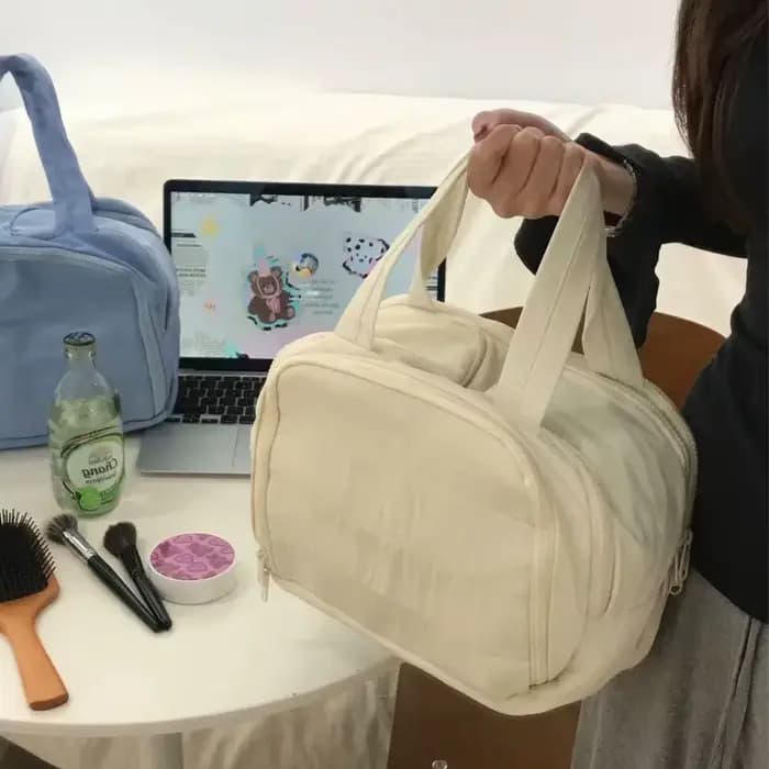 Trousse de toilette et de maquillage portable de couleur unie