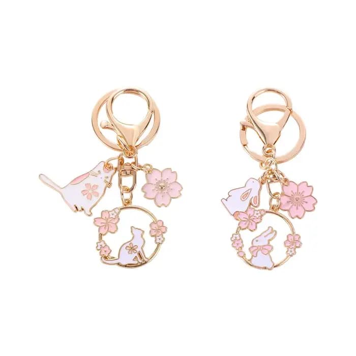 Pendentifs de sac, accessoires d'intérieur, décorations d'emballage, ornements, porte-clés, pendentifs de sac, porte-clés rose Sakura Lapin Chat