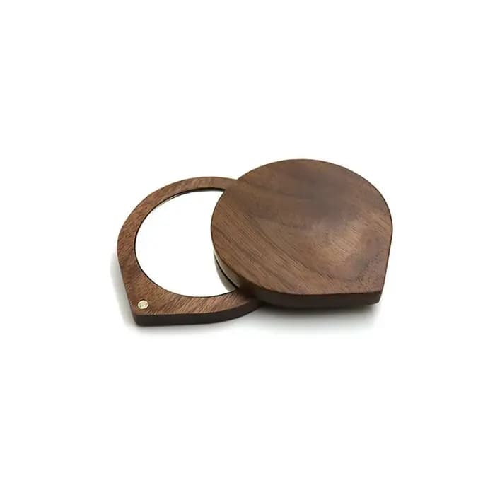 Mini Black Walnut Wood Makeup Mirror Rotatable Foldable Rotating Cosmetic