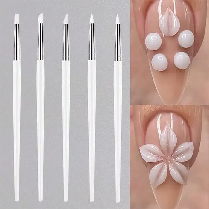 Brosse à ongles en Silicone, pointe de vernis Gel UV, Image 3D, bricolage, pointes, stylo, outils de manucure professionnels, 5 pièces/ensemble