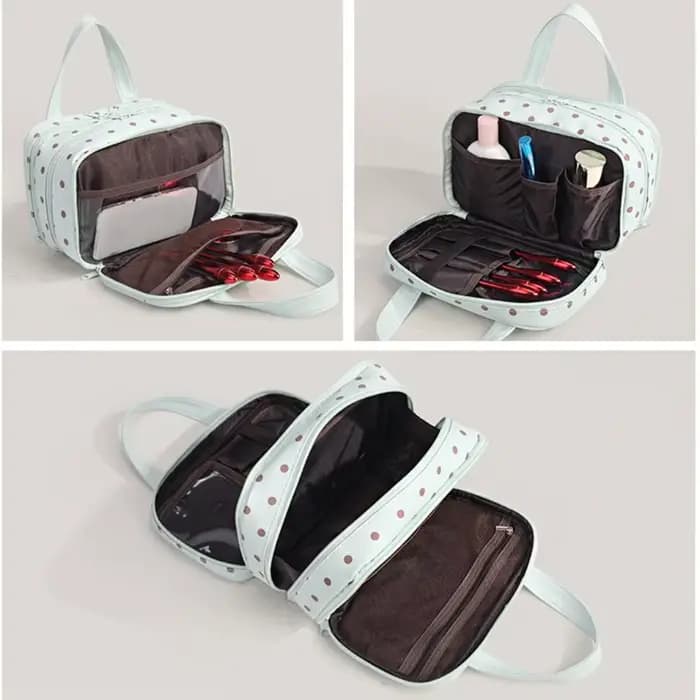Sac de maquillage portable à pois