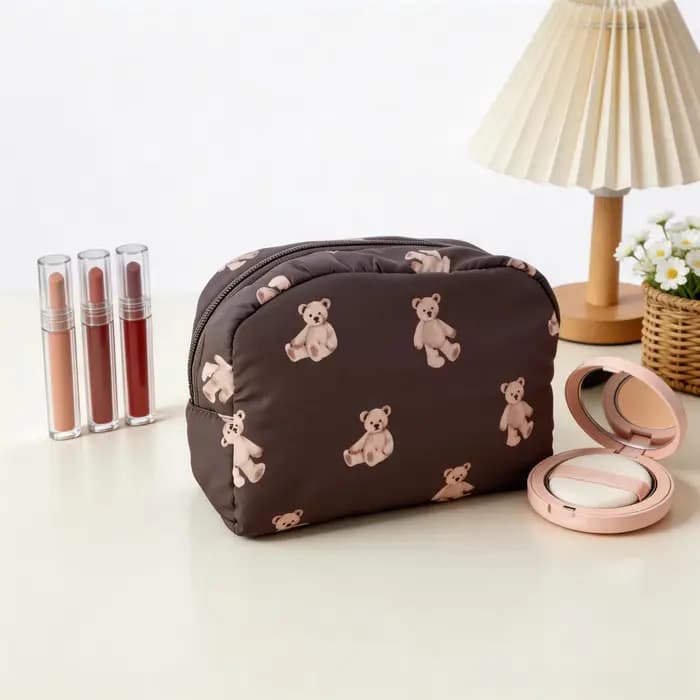 Trousse de maquillage imprimée ours en peluche