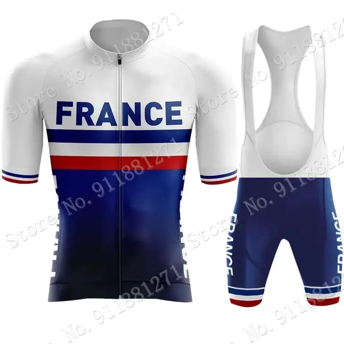 Maillot de Cyclisme de l'Équipe Nationale de France, Ensemble de Vêtements Rétro Français, Chemises Bleues de Vélo de Route, Cuissard à Bretelles, Bas VTT, 2024