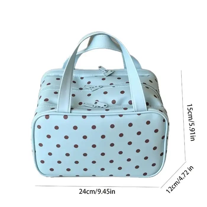 Sac de maquillage portable à pois