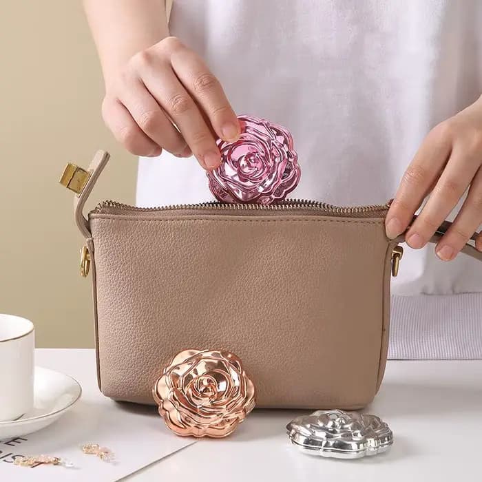 Mini miroir de maquillage Portable-miroir Compact Double face rétro fleur de Rose