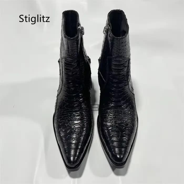Bottes de Cowboy brodées en cuir véritable pour hommes, Style britannique, tendance, polyvalentes, noires, Chelsea, talons, chaussures habillées d'affaires