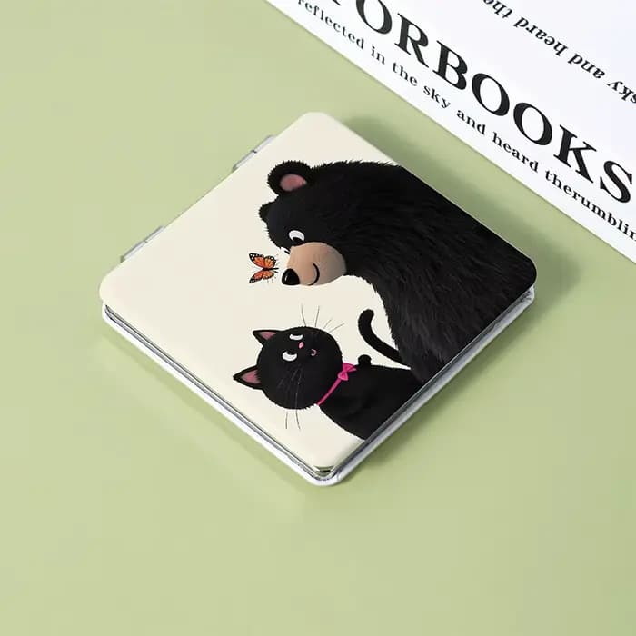 Miroir de maquillage portatif de dessin animé d'unité centrale de chaton et d'ours