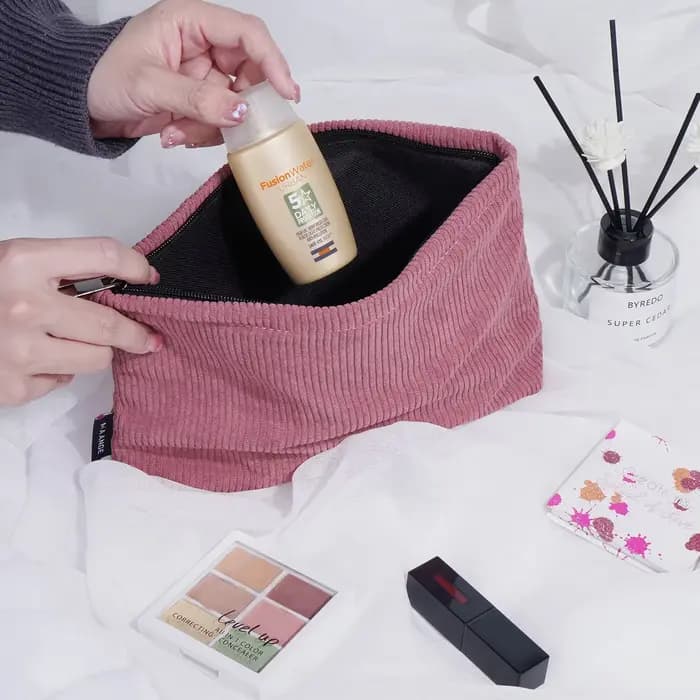 Sac à cosmétiques de voyage en velours côtelé pour maquillage