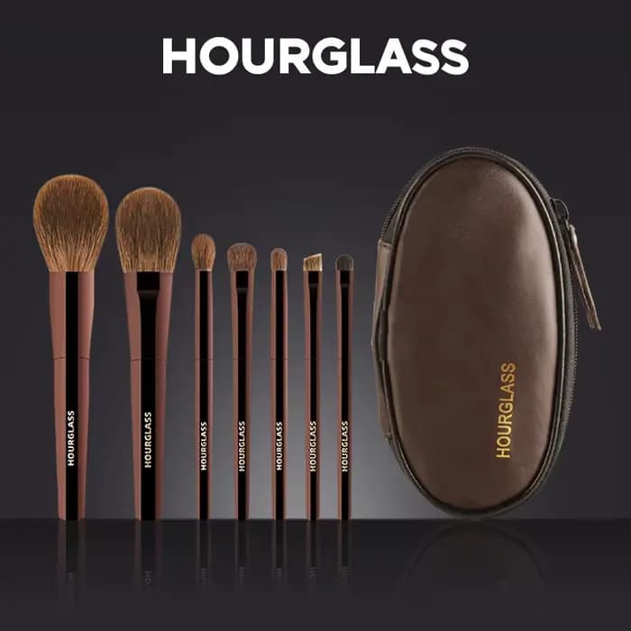 Ensemble de pinceaux de maquillage sablier, Mini brosse Portable 7 pièces, brosse en poils d'animaux doux de haute qualité comprenant fard à paupières, fard à joues, pinceau à poudre