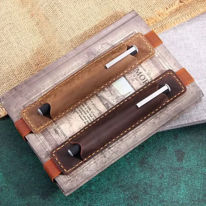 Sac à crayons en cuir, housse de protection à bande élastique