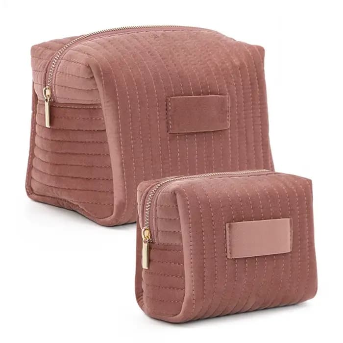 Grande trousse de maquillage en velours avec fermeture éclair