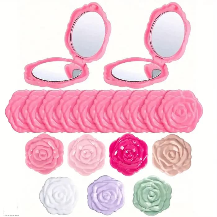 Miroir de maquillage à fleurs roses portable et pliable
