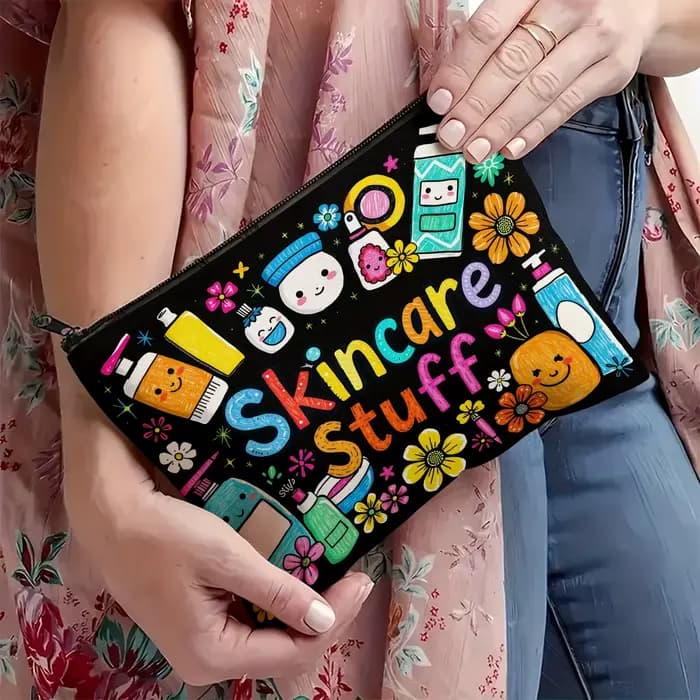 Sac de maquillage à motifs tendance - Pochette multifonctionnelle à fermeture éclair