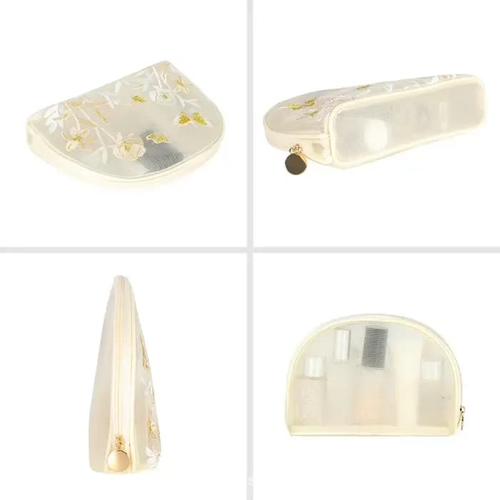 Trousse de Toilette Portable Grande Capacité en Maille Broderie Florale Organisateur de Maquillage Sac Cosmétique Femme