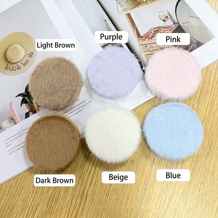 Mini miroir de maquillage rond en peluche