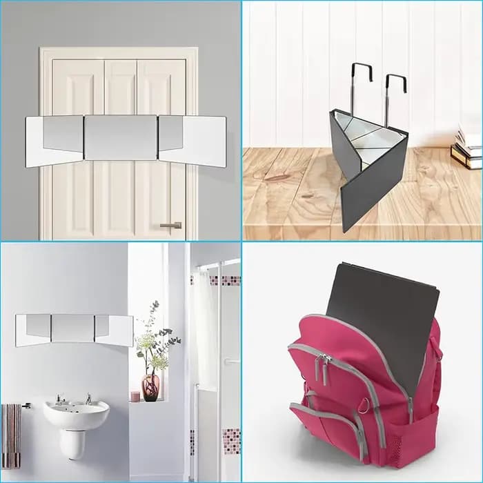 Portable de voyage 360 ° Miroir de maquillage pliable à trois volets avec crochet télescopique réglable en hauteur pour