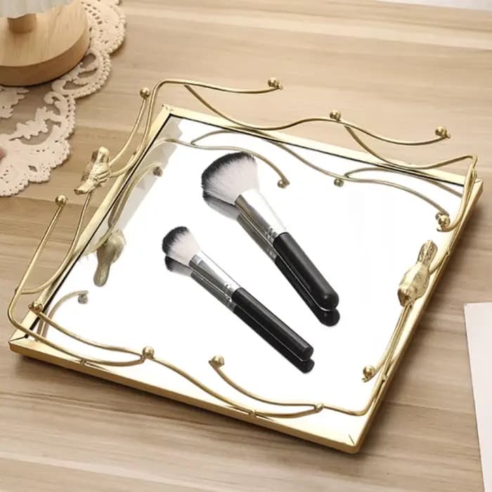 Plateau miroir rectangulaire en verre
