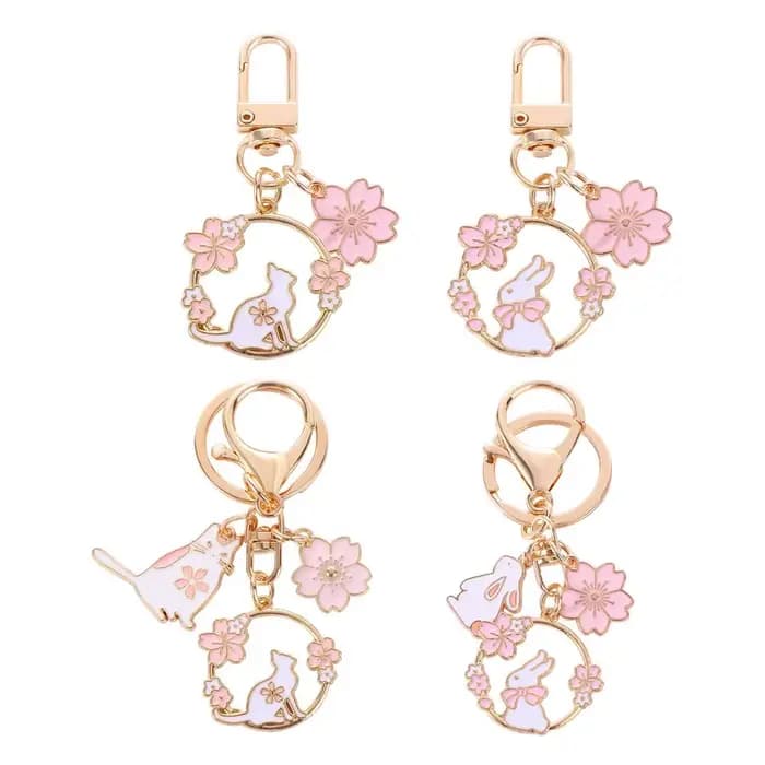 Pendentifs de sac, accessoires d'intérieur, décorations d'emballage, ornements, porte-clés, pendentifs de sac, porte-clés rose Sakura Lapin Chat