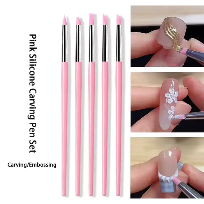 Lot de 5 pinceaux à ongles en silicone pour gel UV, pointe 3D, stylo à points pour vernis, outils professionnels de manucure DIY