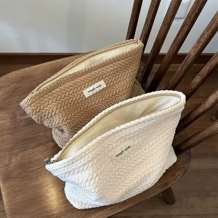 Trousse de maquillage en tissu tissé pour femmes