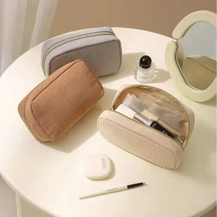 Sac à cosmétiques de voyage en velours côtelé