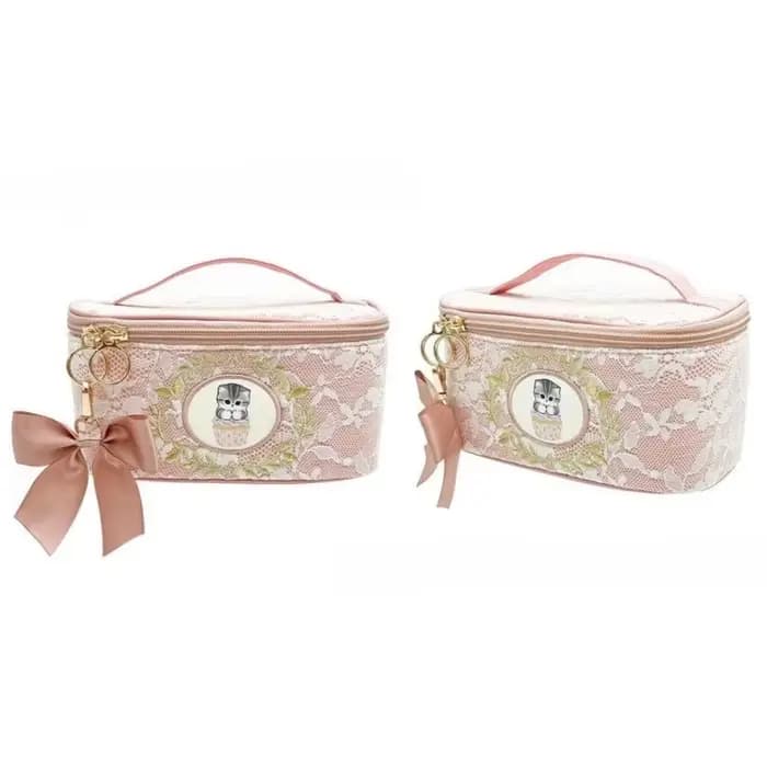 Pochette de maquillage en dentelle délicate Mofusand, mignonne, pratique, portable, pour ranger les cosmétiques et les petits objets