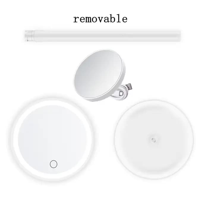 Miroir de maquillage LED ﻿ Miroir de vanité USB détachable, 3 couleurs réglables avec 1 loupe 5X, rangement, Base rotative de bureau