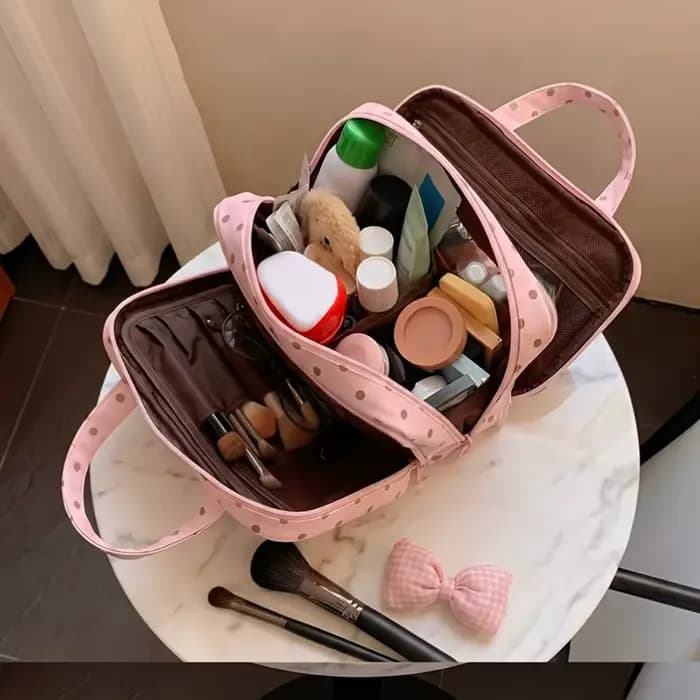 Nouvelle Trousse de Toilette de Voyage Grande Capacité à Pois en PU 2026
