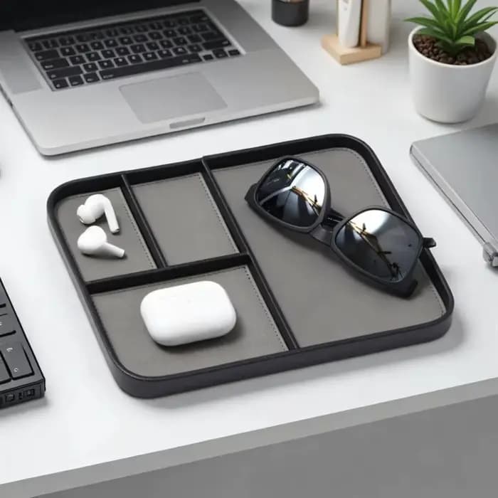 Plateau de rangement en cuir