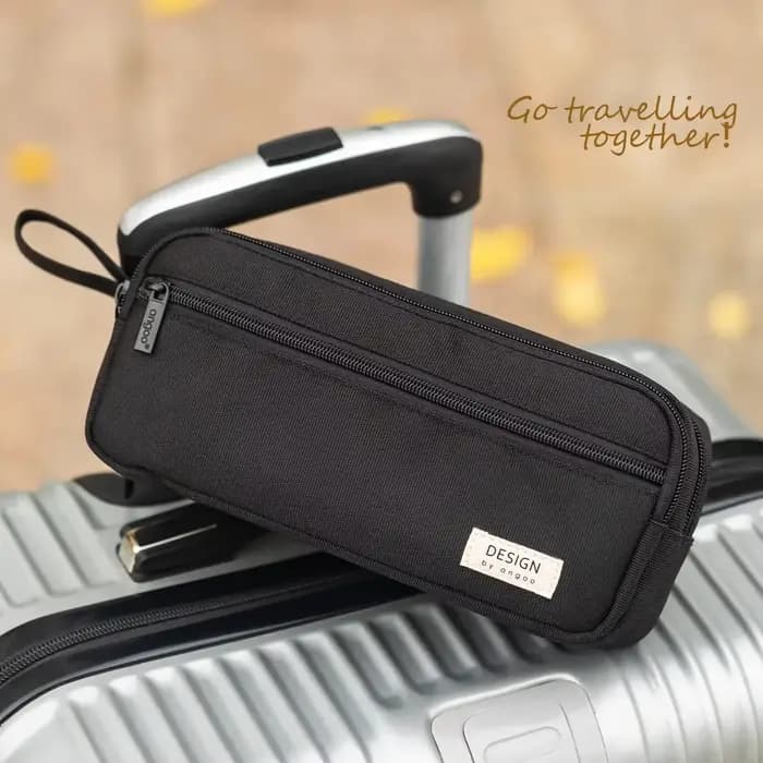 Grande trousse à crayons noire multi-compartiments avec fermeture éclair lisse
