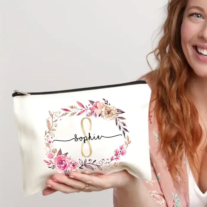 Trousse de Maquillage Personnalisée avec Initiale et Nom