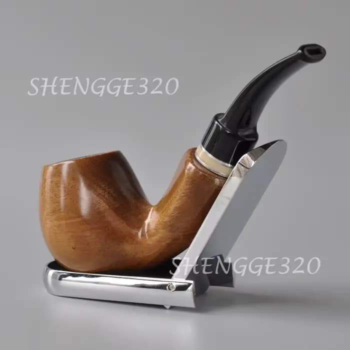 Pipe à tabac en bois de santal vert, lisse, avec tige coudée, enduit de laque