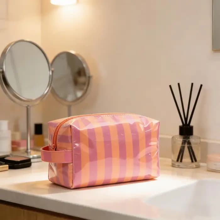 Trousse de toilette rayée pour femmes et filles